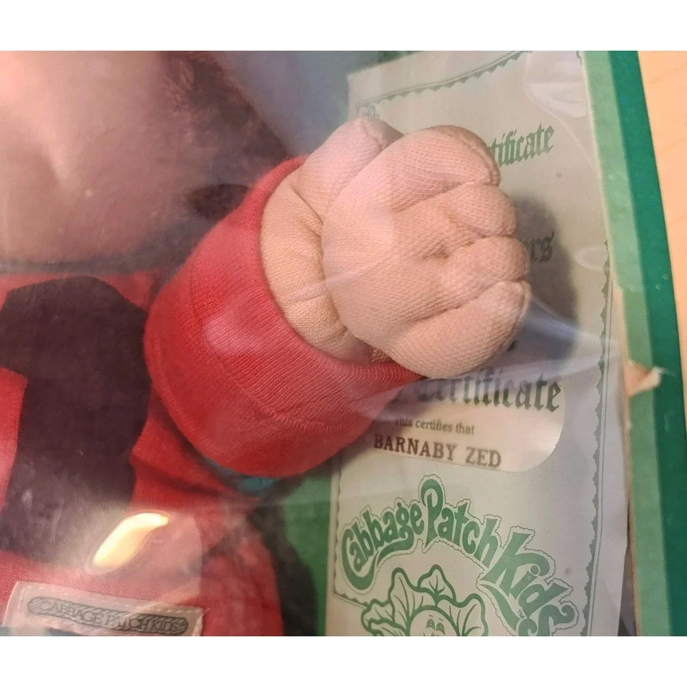 Coleco Cabbage Patch Kids Doll Barnaby Zed 1983 Red Green Sport Jersey #31 Boxed